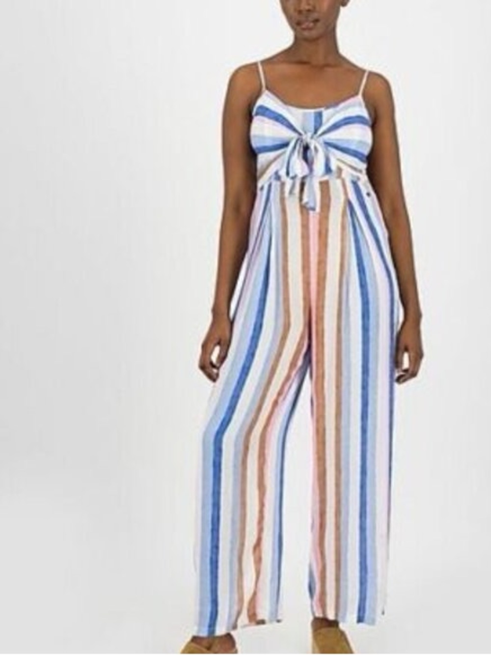 entro Multicolor Striped Wide-Leg Jumpsuit in Blue, White, Tan